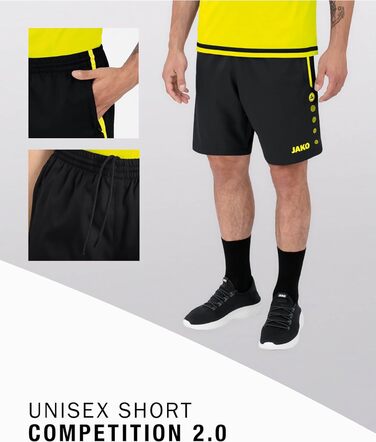 Шорти спортивні чоловічі JAKO Copetition 2.0 (152, чорний/неоновий жовтий)