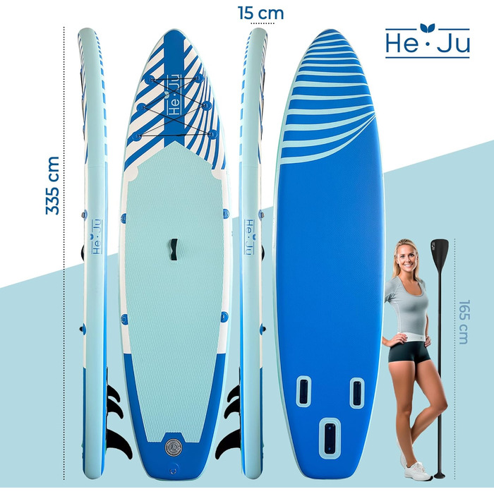 Надувна SUP-дошка He-Ju 335x84x15 см, водонепроникна, для початківців і досвідчених, з аксесуарами, синя