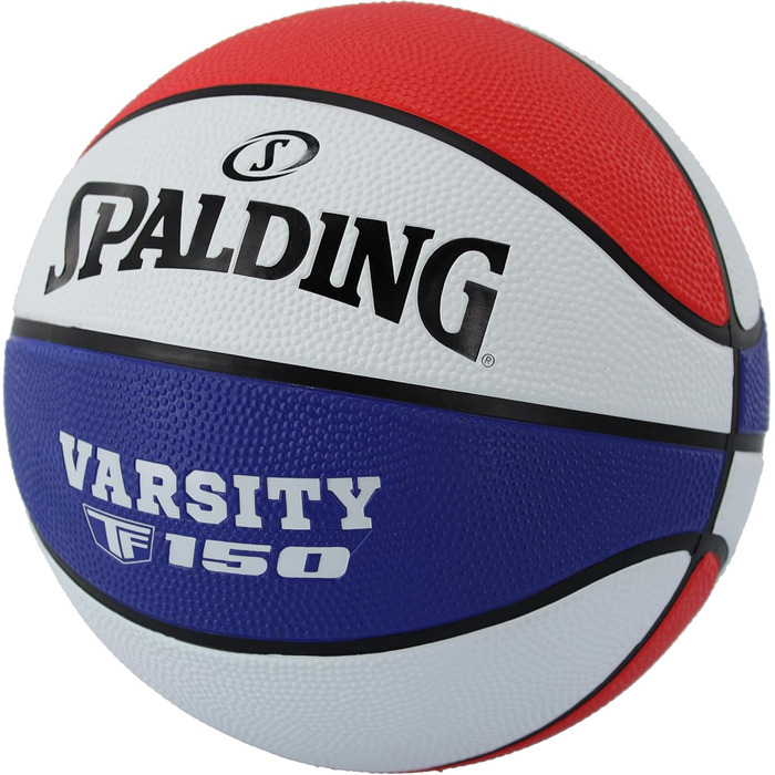 Баскетбольний м'яч Spalding TF-150 Varsity: міцний гумовий матеріал, офіційний розмір, для всіх поверхонь, з рельєфним покриттям Shooter's Seam (червоний, білий, синій)