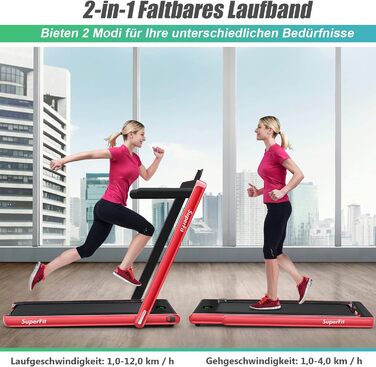 Бігова доріжка COSTWAY 2-в-1, складана, 2,25 к.с., з APP, Bluetooth, пультом, 1-12 км/год, під стіл, для дому, червона