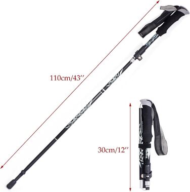 Трекінгові палиці ThreeH, 2 шт. Складані палиці для походів та кемпінгу, регульовані, чорні