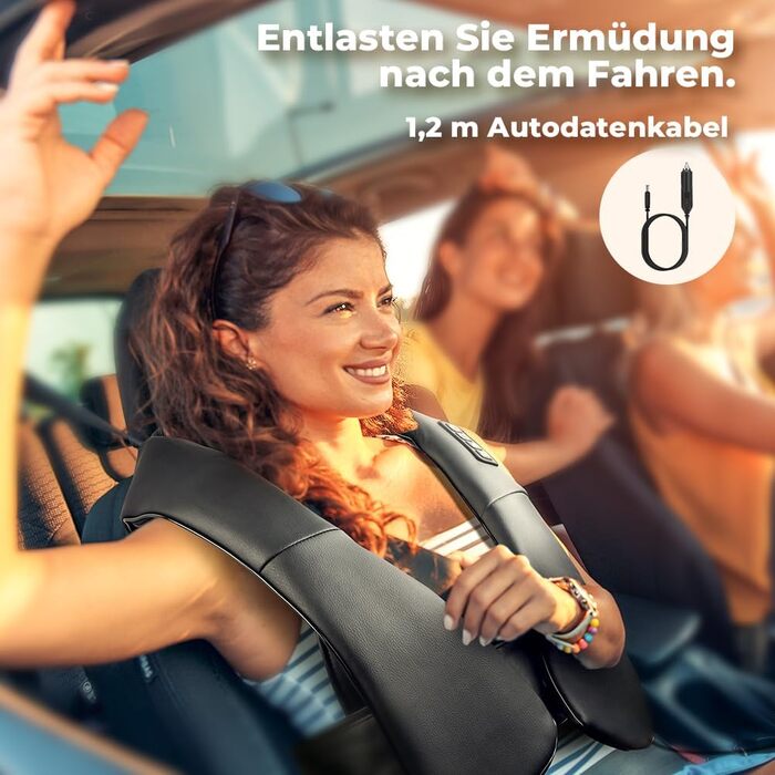 Масажер для шиї та спини ELEHOT з підігрівом, Shiatsu масаж шиї, плечей, спини, попереку, ніг та м'язів. Регульована швидкість, для дому, офісу, авто (Чорний, штучна шкіра з реміннем)