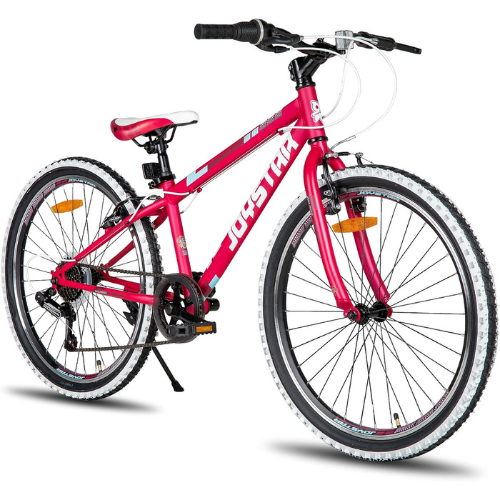JOYSTAR Lubbock 20/24 дюймове дитяче гірське велосипед для хлопчиків та дівчаток 7-12 років (білий борт, 1/7 швидкостей, червоний, 24 дюйми)