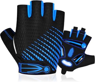 Велосипедні рукавички без пальців з гелевою підкладкою для жінок та чоловіків, дихаючі, неслизькі, для шосе, MTB, тренувань, фітнесу, синього кольору, розмір M