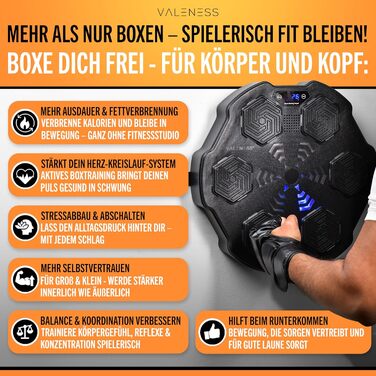 Музична бокс-машина VALENESS® – Smart бокс з музикою та LED, бокс-автомат для стіни, комплект з боксерськими рукавичками. Ідеальне тренування боксу вдома для дітей та дорослих (ручна музична бокс-машина)