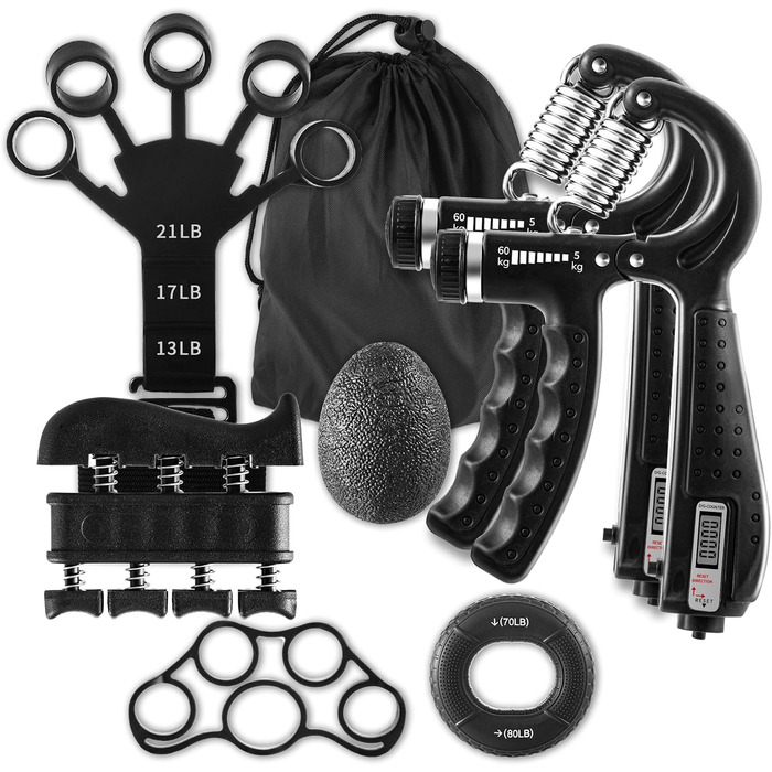 Набір для тренування сили хвата SOLUAME (7 шт.): підручники для пальців, м'ячик для стискання, кільце, регульовані підручники для підручників