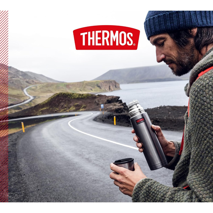 Термос із нержавіючої сталі Thermos Light & Compact 1 л, сірий, із чашкою, 24 год гарячий/холодний, герметичний, без BPA, для напоїв, підходить для посудомийної машини
