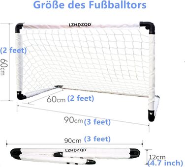 Дитячі складані ворота для футболу 60x45/90x60/115x80 см - ідеальний подарунок для гри в саду, в приміщенні або на вулиці. Білі ворота + м'яч для футболу