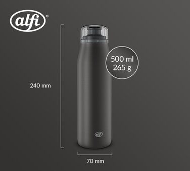 Термос-пляшка alfi ISO 500 мл чорна, нержавіюча сталь, герметична, для газованих напоїв, BPA-free, зберігає тепло до 12 годин, холод до 24 годин