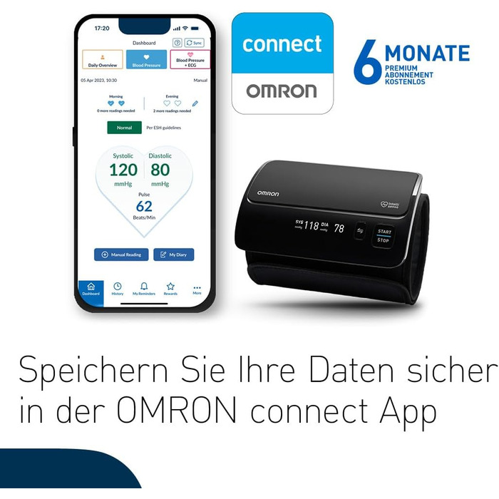 OMRON EVOLV автоматичний тонометр на плече бездротовий, клінічно перевірений, підходить для вагітних, з безкоштовним додатком для здоров'я, акційний комплект – 6 місяців OMRON connect Premium безкоштовно