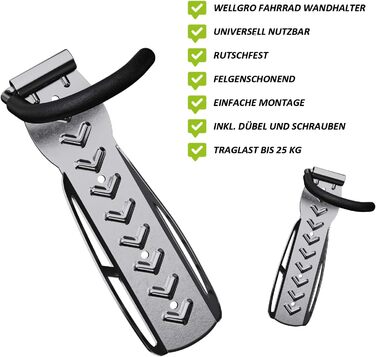 Кріплення для велосипеда на стіну Wellgro - сталевий тримач, гак, стійка - колір на вибір (срібний)