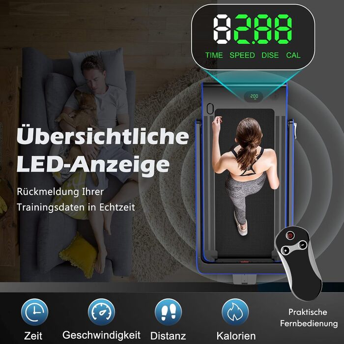 GOPLUS Біговий доріжка 2-в-1 складана з пультом, електрична з керуванням через APP, Bluetooth, тримач для телефону, швидкість 1-12 км/год, до 120 кг, блакитна