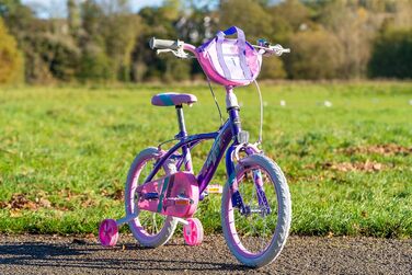 Дитячий велосипед Huffy Glimmer 16 дюймів, фіолетово-рожевий, для дівчаток 5-6 років, легкий, з додатковими колесами