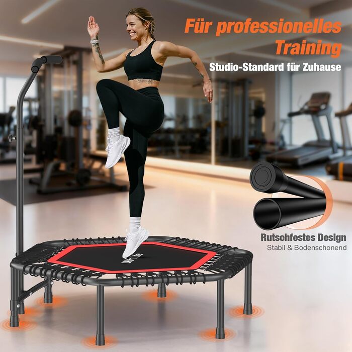 Фітнес-батут DH FitLife для дому Ø114 см, стабільний до 150 кг з ручкою, професійна якість, 36 посилених гумових тросів, безшумне амортизацію та протиковзкі ніжки