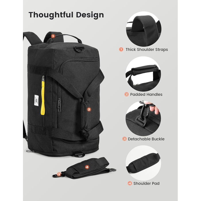 Спортивна сумка SKYSPER 40л з рюкзаком, для залу, подорожей, басейну (чорна)