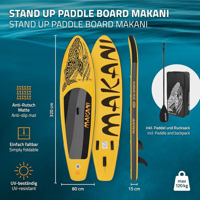 Надувна SUP-дошка ECD Germany 305–380 см, до 150 кг, комплект із веслом і сидінням для каяка