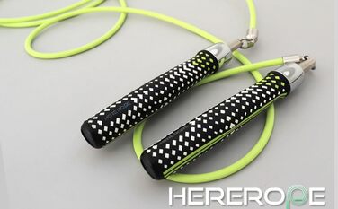 Стрибкове канат HEREROPE з підшипником для швидкості, кардіо, боксу та фітнесу. Комфортні ручки, неплутане кабельне, Neo-Зелений M (2.59м)