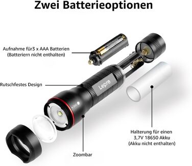 LED ліхтарик Lepro LE2000: 5 режимів, Zoom, водонепроникний, для кемпінгу, риболовлі, туризму, подарунок (2 шт.)