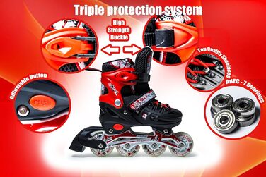 Дитячі ролики-кольоротки з підсвічуванням – ролики для дітей, чорно-білі (чорно-червоні, S)