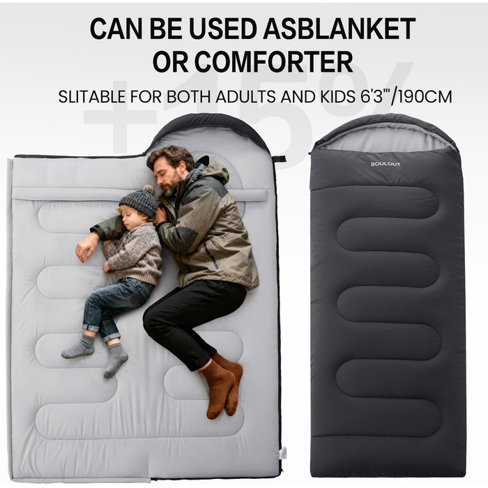 Спальний мішок 3-4 сезони: теплий, легкий, водонепроникний, для дорослих та дітей. Підходить для кемпінгу, трекінгу, хайкінгу (M, темно-сірий)