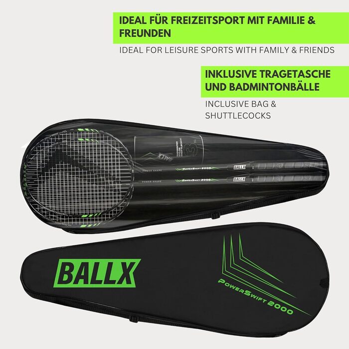 Набір для бадмінтону BallX 2 ракетки, волани та сумка для дорослих