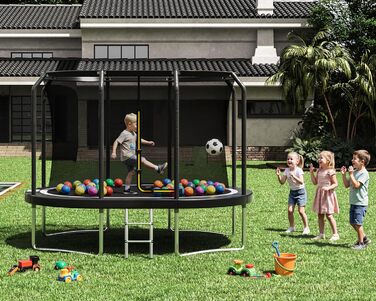 Батут Devoko Outdoor для дітей та дорослих, великий овальний, 305x214 см, з сіткою безпеки та міцним металевим каркасом