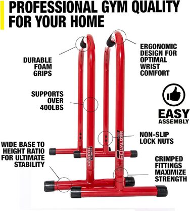 Тренувальні бруси Lebert Fitness Equalizer з еспандером, червоні, розмір L