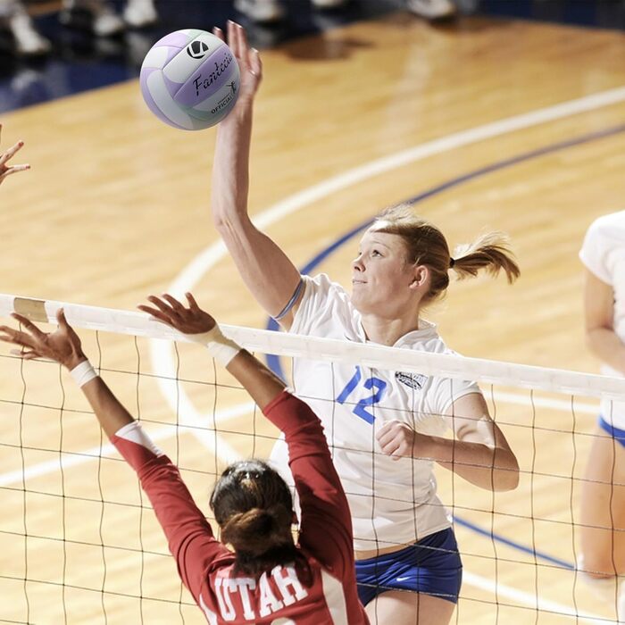 Волейбольний м'яч Fantecia, розмір 5, з насосом. М'який шкіряний волейбольний м'яч для пляжного та залу, ідеальний подарунок для дівчат, підлітків та дорослих. Колір: фіолетовий.