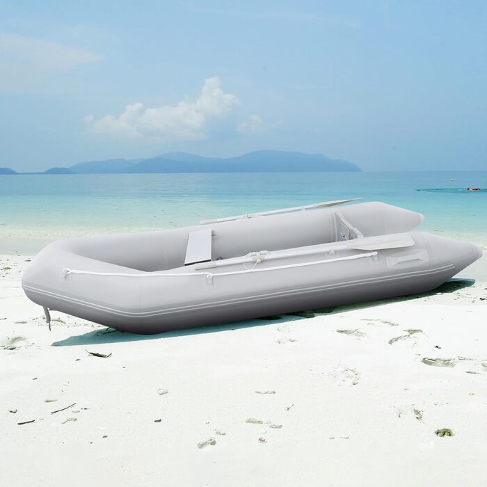 Надувне човен CO-Z для 2-4 осіб, сірий: 230x130x33см / 300x150x42см з веслами та насосом. Рибальський човен з алюмінієвим дном та сидінням.