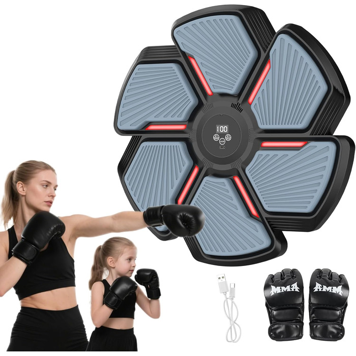 Музичний боксерський тренажер SWBSLL з рукавичками, LED-підсвіткою та Bluetooth, 9 швидкостей, 9 режимів, 30 рівнів гучності, для дорослих та дітей