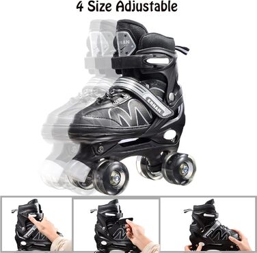 Дитячі ролики-інлайнери Flash: ролики для початківців, 4 колеса, регульовані, чорні (EU 34-38)