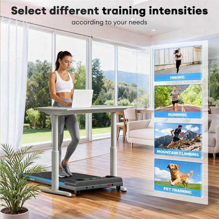 ONETWOFIT Ходунковий тренажер для дому з ручками, столик для бігу, тиха модель з нахилом та пультом керування, керування через додаток, 2.5HP, складаний біговий тренажер 12km/h з RGB-підсвічуванням