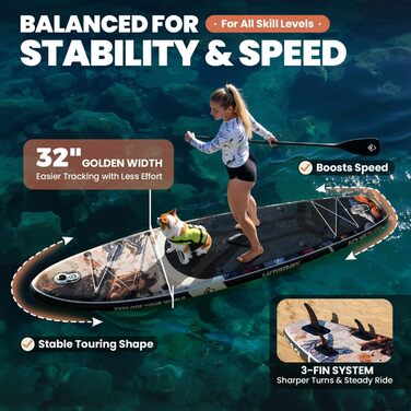 Надувний SUP Борд для дорослих з аксесуарами та кріпленням для камери, 320x81x15см, 10'6', вантажопідйомність 150кг, чорний