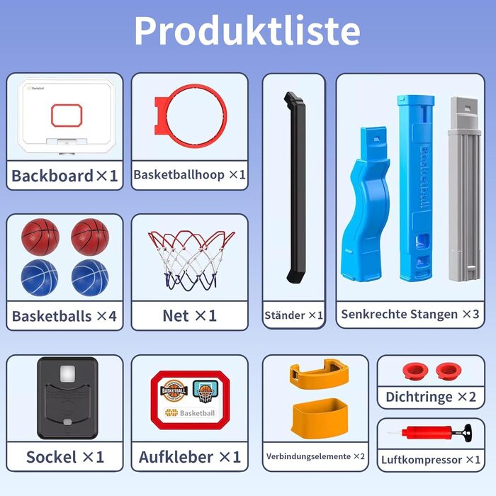 Баскетбольний кошик Kinder з регулюванням висоти 75-138 см - портативний для хлопчиків та дівчаток від 3 років. Ігровий кошик для саду та приміщень