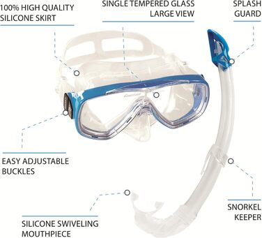 Ласти Cressi Agua Unisex для дайвінгу, снорклінгу та плавання, чорні, 43/44 + Маска, трубка та ласти Cressi Onda Mare (комплект)