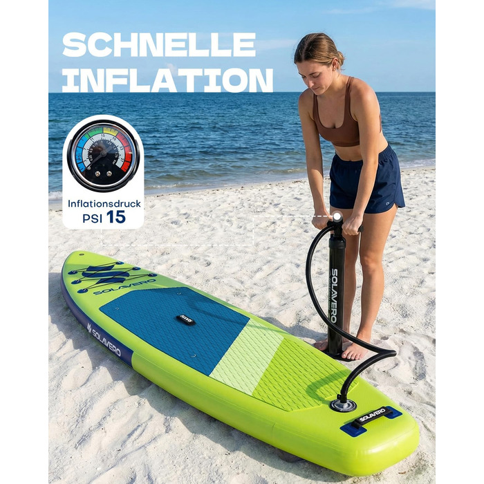 SUP дошка Solavero надувна з веслом та аксесуарами, 323x83x15 см, до 200 кг, блакитно-зелена, для початківців та сім'ї
