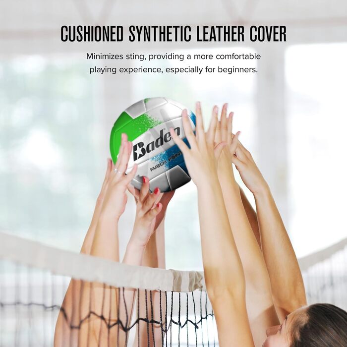 Волейбольний м'яч Baden Match Point для гри на вулиці, з штучної шкіри, розмір 5, Royal Blue/Weiß (neonblau/grün/weiß, Official)