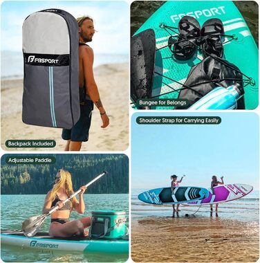 SUP дошка надувна FBSPORT 15 см, комплект з алюмінієвим веслом та насосом, зелена