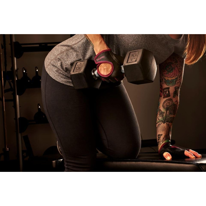 Важкі рукавички Harbinger Power для жінок з підтримкою зап'ястя та шкіряною долонею (1 пара), чорний (M, Merlot)