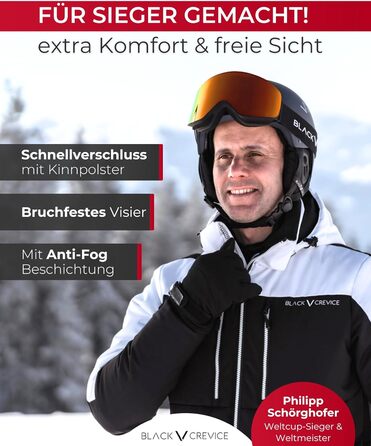 Шолом гірськолижний BLACK CREVICE Gstaad з візором (стиль пілота) для чоловіків та жінок | Полікарбонат, дихаючий, регульований S/M, білий