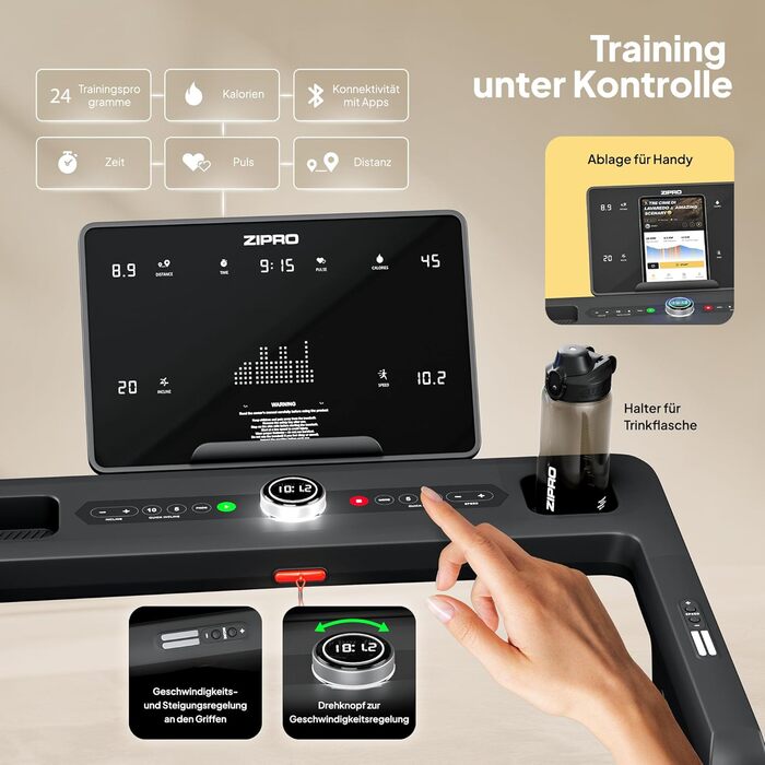 Біговий тренажер ZIPRO Sigma для дому з потужним мотором 3.5 HP, швидкість до 20 км/год, 20 рівнів нахилу, система амортизації VibGuard Pro, максимальне навантаження 140 кг, складаний