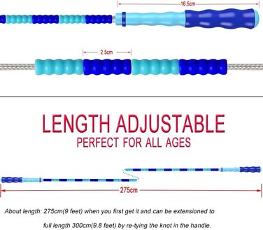 Скакалка для фітнесу Cafurty з м'якими намистинами, без спутанню, регульована довжина, 9.8 футів (блакитна)