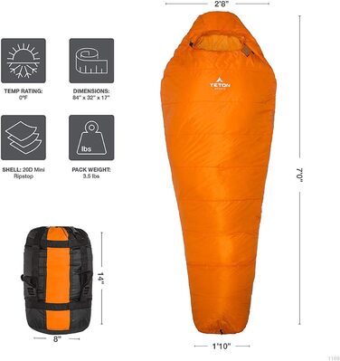 Спальний мішок TETON Sports Altos Ultralight Мумія, помаранчевий - легкий та компактний для кемпінгу