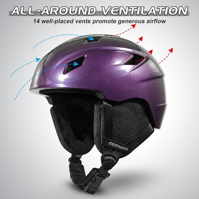 Шолом для гірськолижного спорту та маска Odoland - комплект для жінок та чоловіків, захист UV 400, колір: фіолетовий, розмір S (52-55 см)