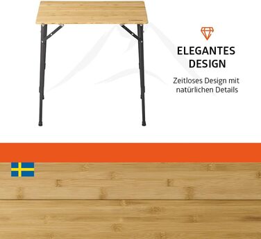 Зручний складаний садовий/кемпінговий столик Campout з бамбуковою полицею (65x50x65 см), 3 положення висоти, з сумкою