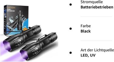 LED UV ліхтар MOWETOO 2 в 1, 395nm, детекція фальшивих грошей та сечі тварин, 4 режими, 40W, 2 шт.