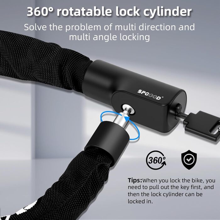 Замок для велосипеда з 3 ключами, ланцюговий замок проти крадіжок 90см, висока безпека, водовідштовхувальний чохол для велосипеда/електросамоката/електровелосипеда/MTB/мотоцикла/вантажного велосипеда, 870мм, чорний
