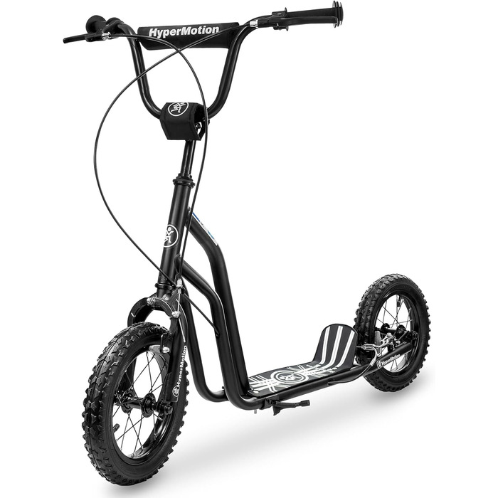Дитячий самокат HyperMotion Viva, сталевий каркас, 12-50 кг, надувні колеса 30 см, дві гальма, регульована висота 78-85 см, з підніжкою