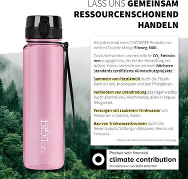 Спортивна пляшка для води 720°DGREE uberBottle з ситом, 650 мл, колір Rose (Рожевий) Crystalclear