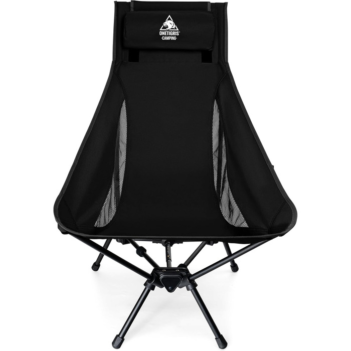 OneTigris TIGERBLADE складаний туристичний стілець з високою спинкою, 170 кг, легкий, з трикутним каркасом, з 2 кишенями, для відпочинку на природі, риболовлі, пікніків (Чорний)